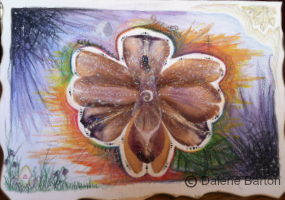 I made this artwork with my husband during a time of profound grief. A combination of pressed petals, paint, colored pencil and feelings flowing through as symbolism.
